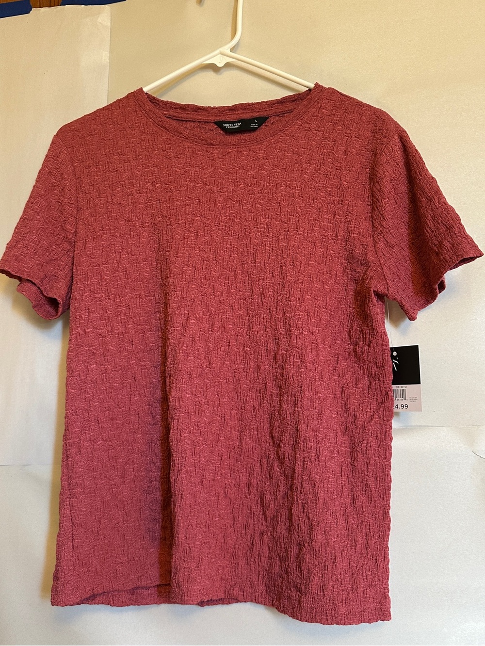 NWT Simply Vera Vera Wang Textured Tee Raspberry Size L - women’s tops
